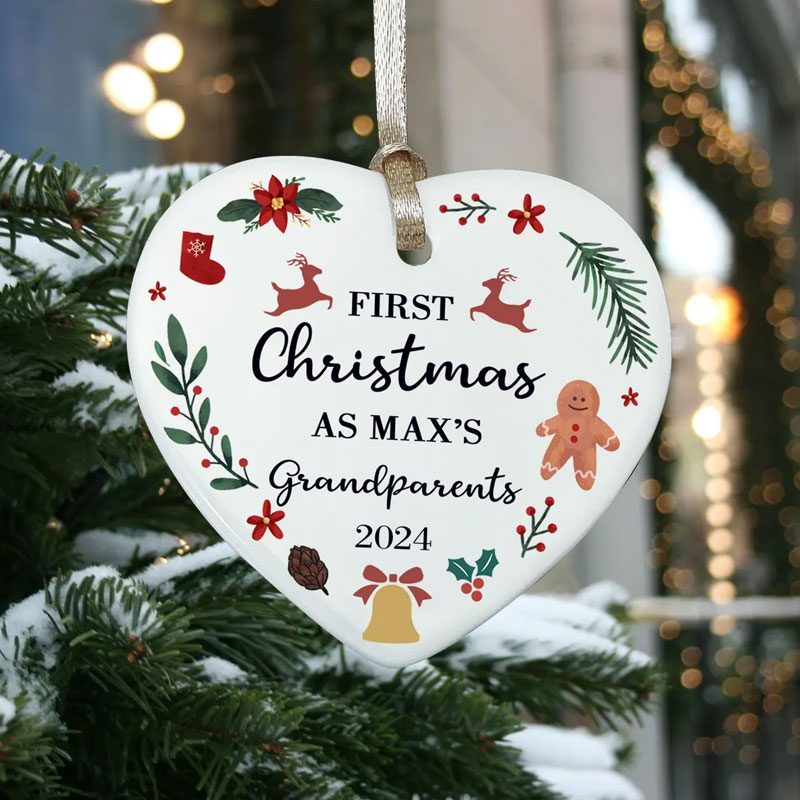 Custom First Christmas As Grandparents Heart Ornament