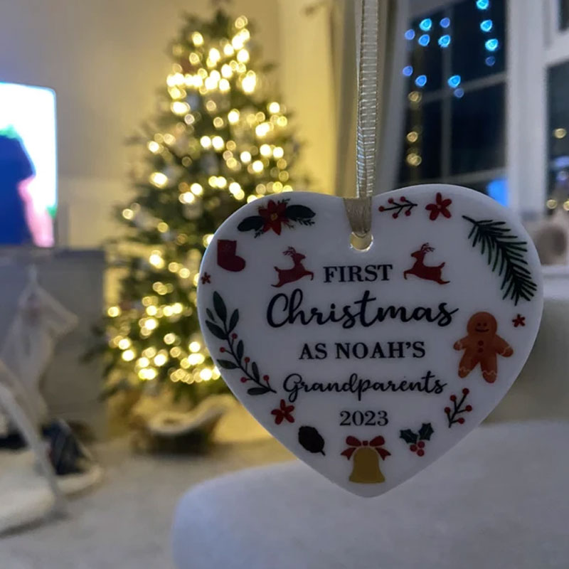 Custom First Christmas As Grandparents Heart Ornament