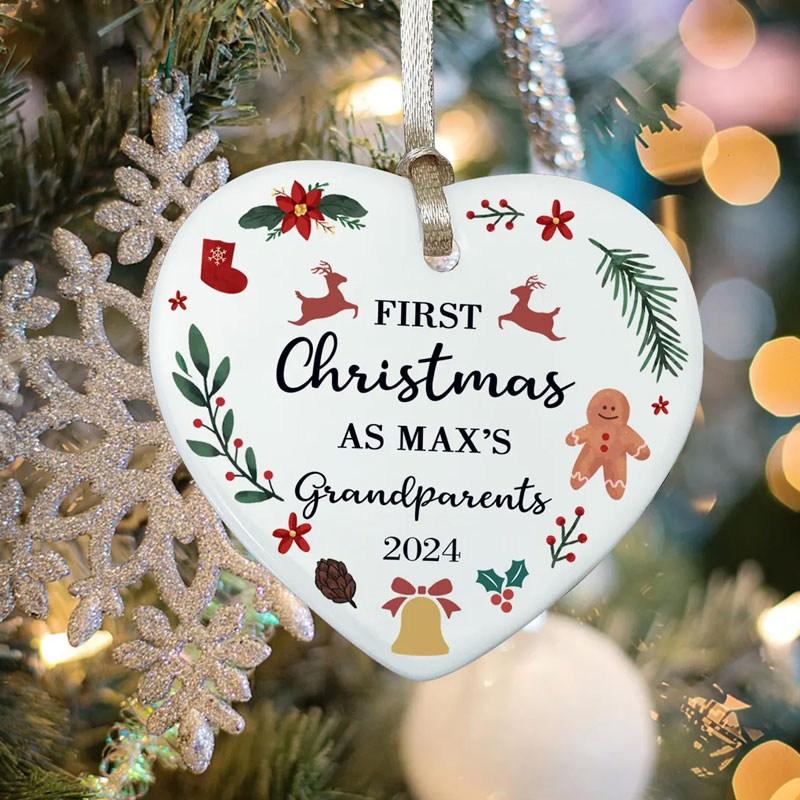 Custom First Christmas As Grandparents Heart Ornament