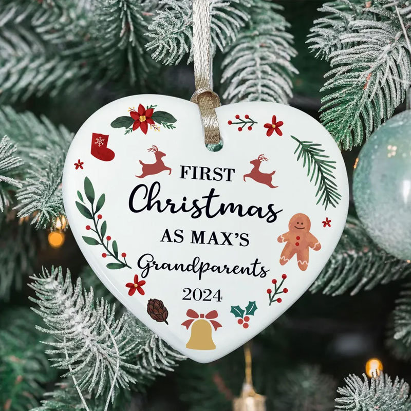 Custom First Christmas As Grandparents Heart Ornament