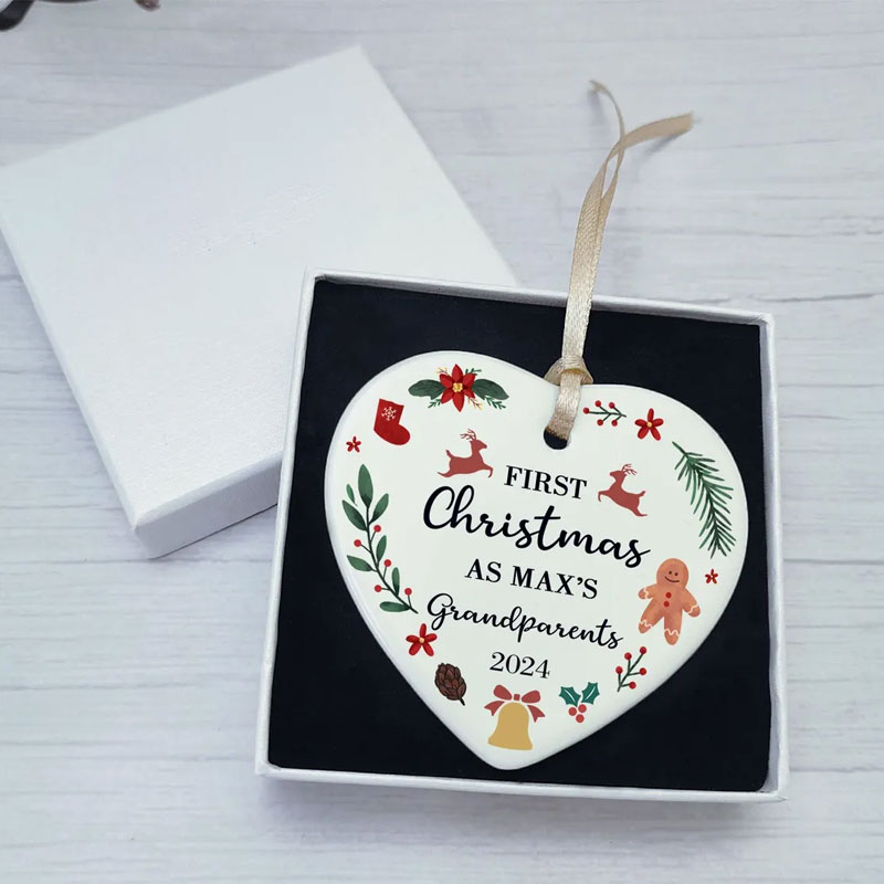 Custom First Christmas As Grandparents Heart Ornament