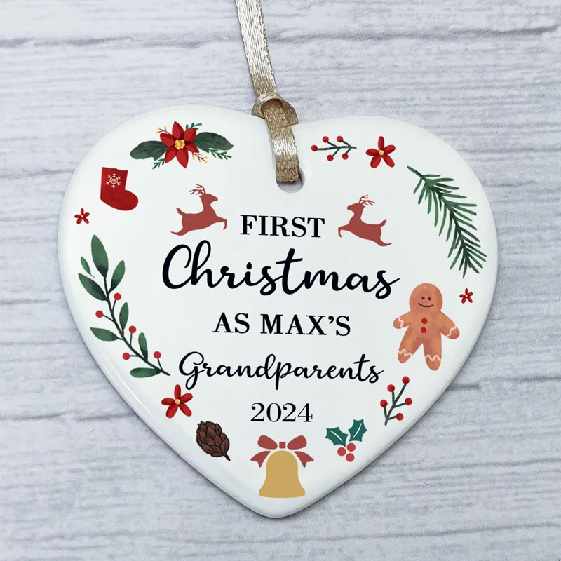 Custom First Christmas As Grandparents Heart Ornament