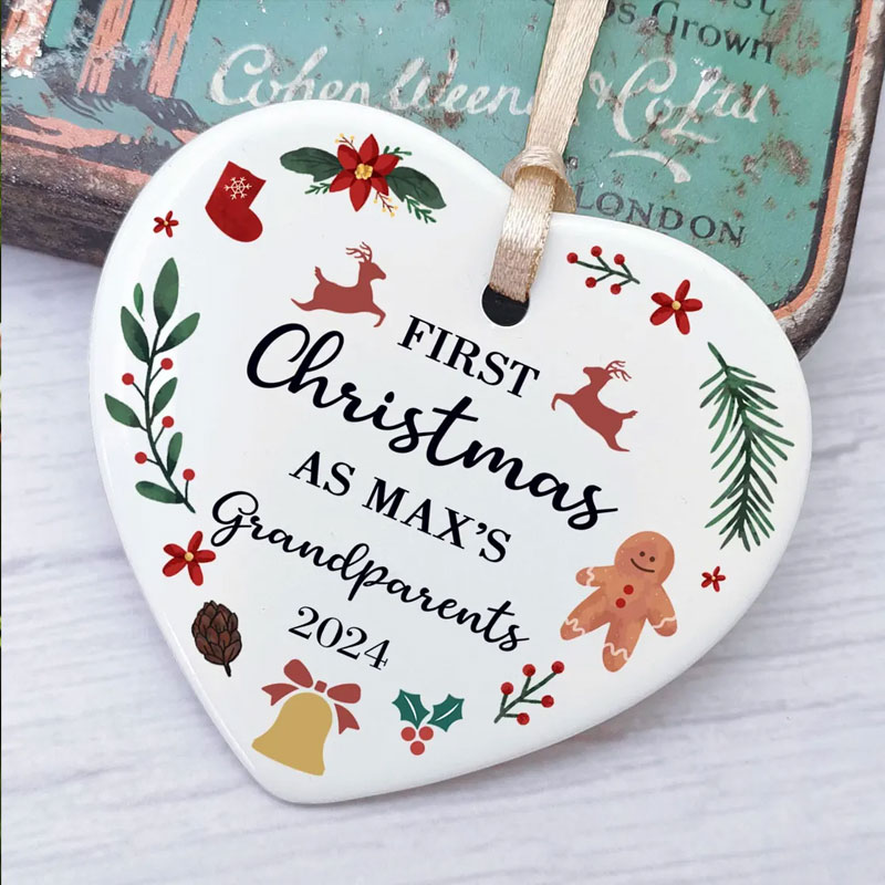Custom First Christmas As Grandparents Heart Ornament