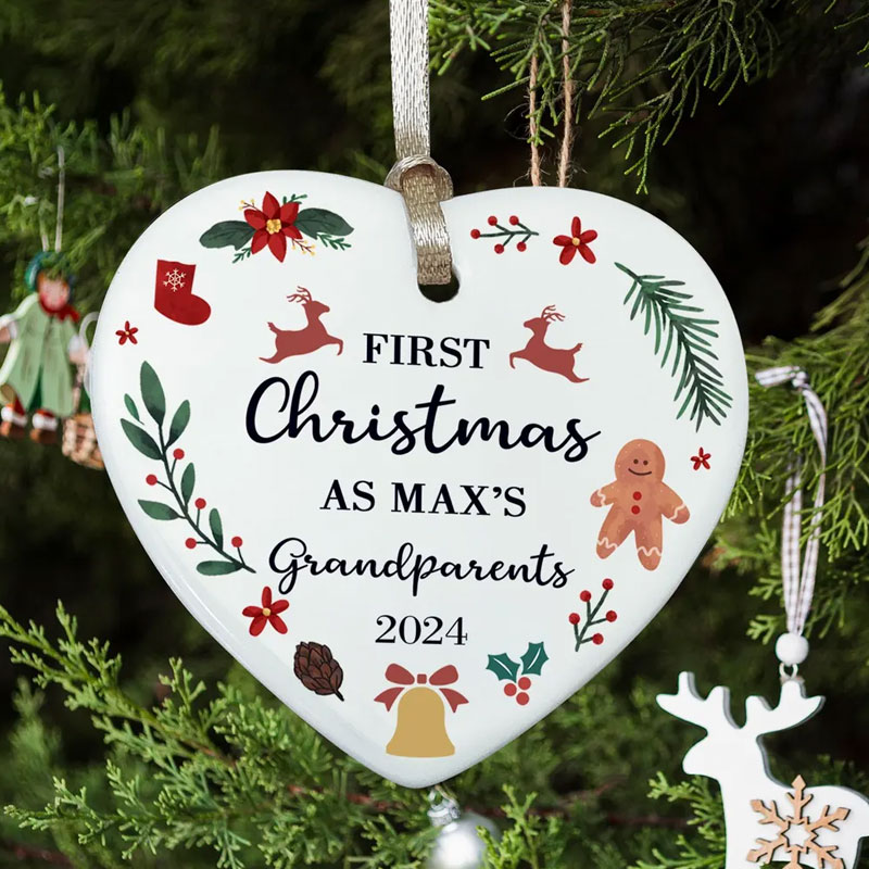Custom First Christmas As Grandparents Heart Ornament