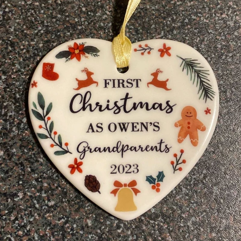 Custom First Christmas As Grandparents Heart Ornament