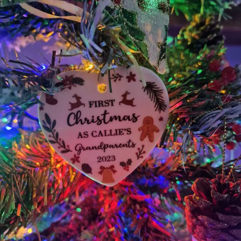 Custom First Christmas As Grandparents Heart Ornament