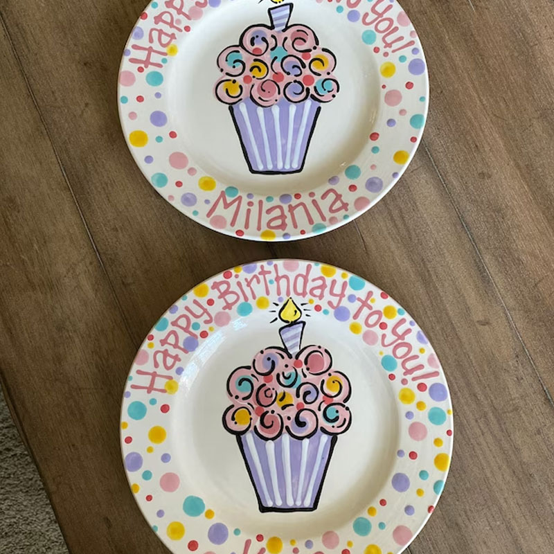 Custom Pretty Pastel Cupcake Birthday Plate for Kids, Families