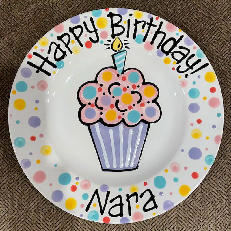 Custom Pretty Pastel Cupcake Birthday Plate for Kids, Families