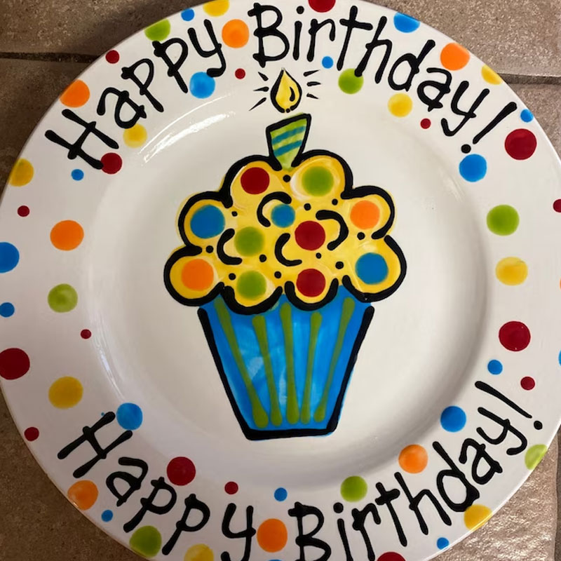 Custom Pretty Pastel Cupcake Birthday Plate for Kids, Families