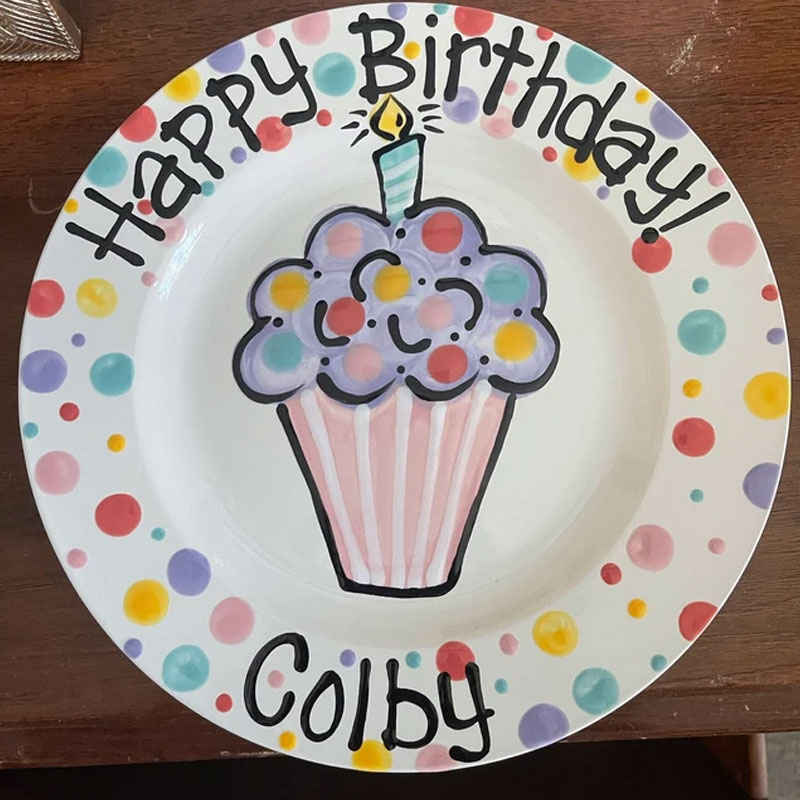 Custom Pretty Pastel Cupcake Birthday Plate for Kids, Families