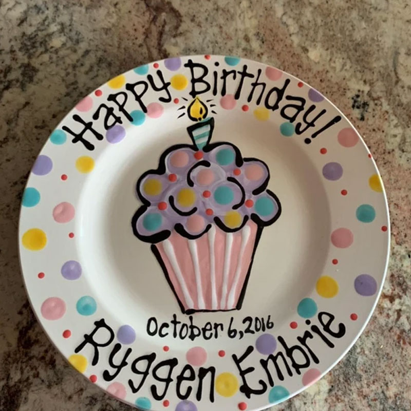 Custom Pretty Pastel Cupcake Birthday Plate for Kids, Families