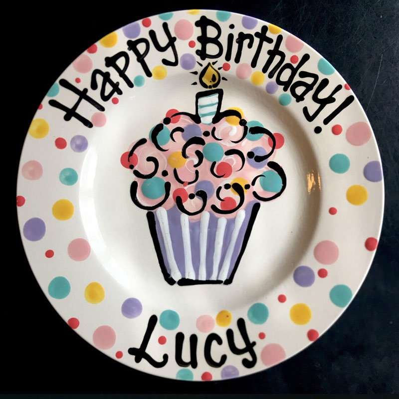 Custom Pretty Pastel Cupcake Birthday Plate for Kids, Families