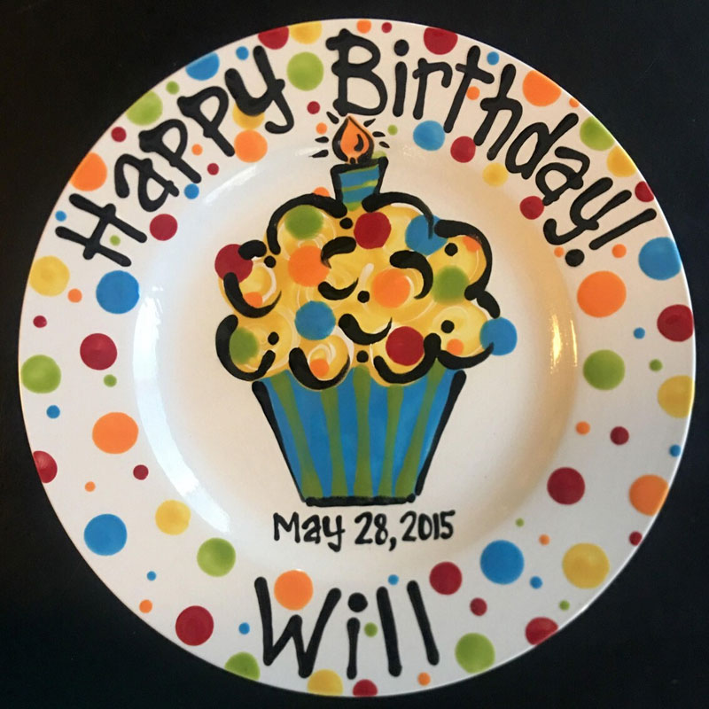 Custom Pretty Pastel Cupcake Birthday Plate for Kids, Families