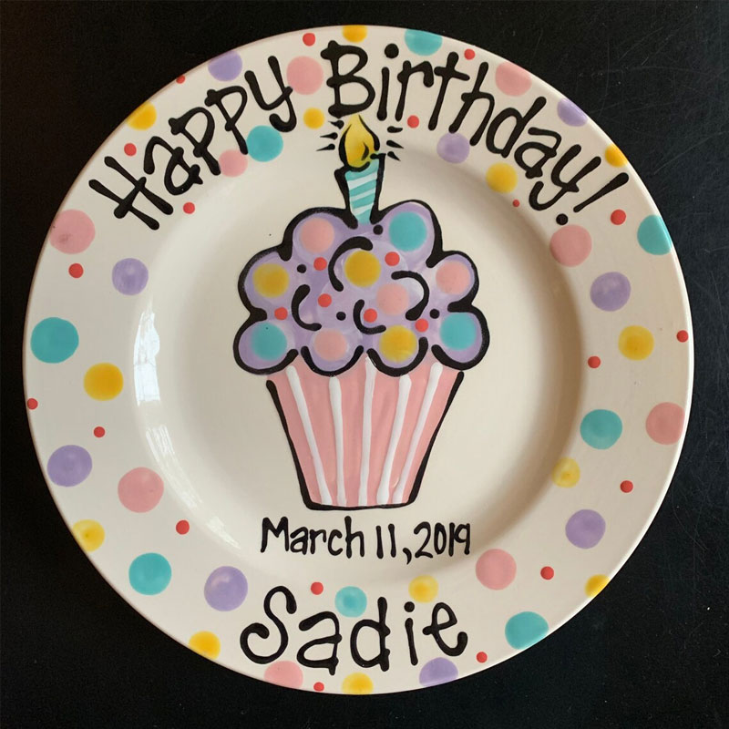 Custom Pretty Pastel Cupcake Birthday Plate for Kids, Families
