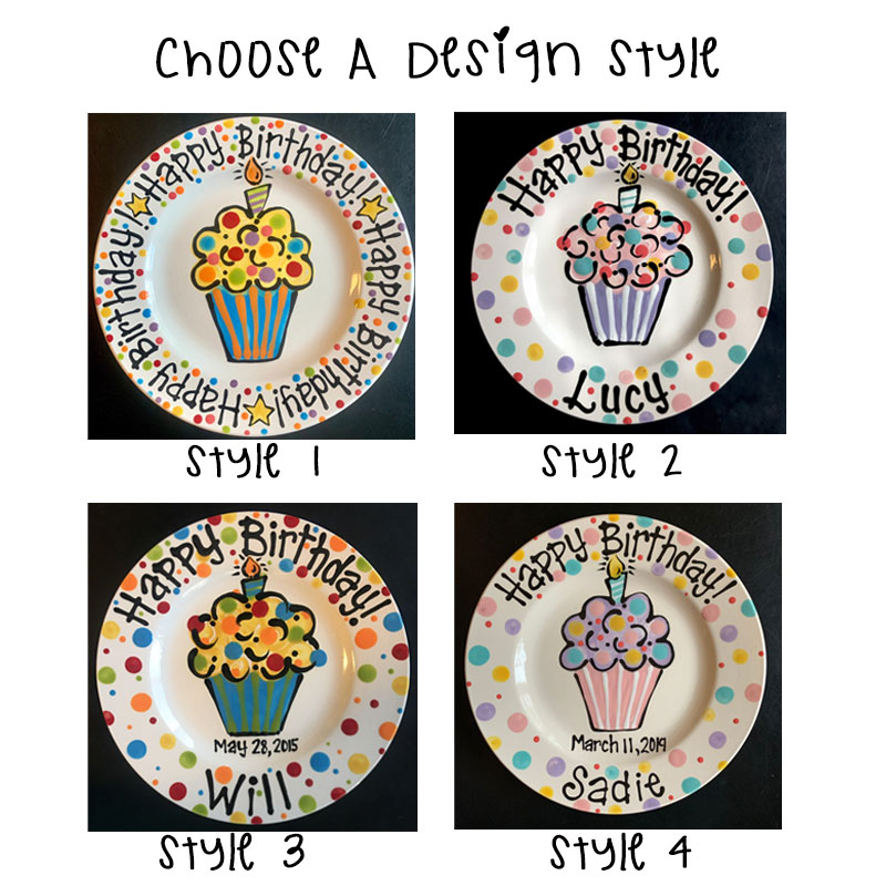 Custom Pretty Pastel Cupcake Birthday Plate for Kids, Families