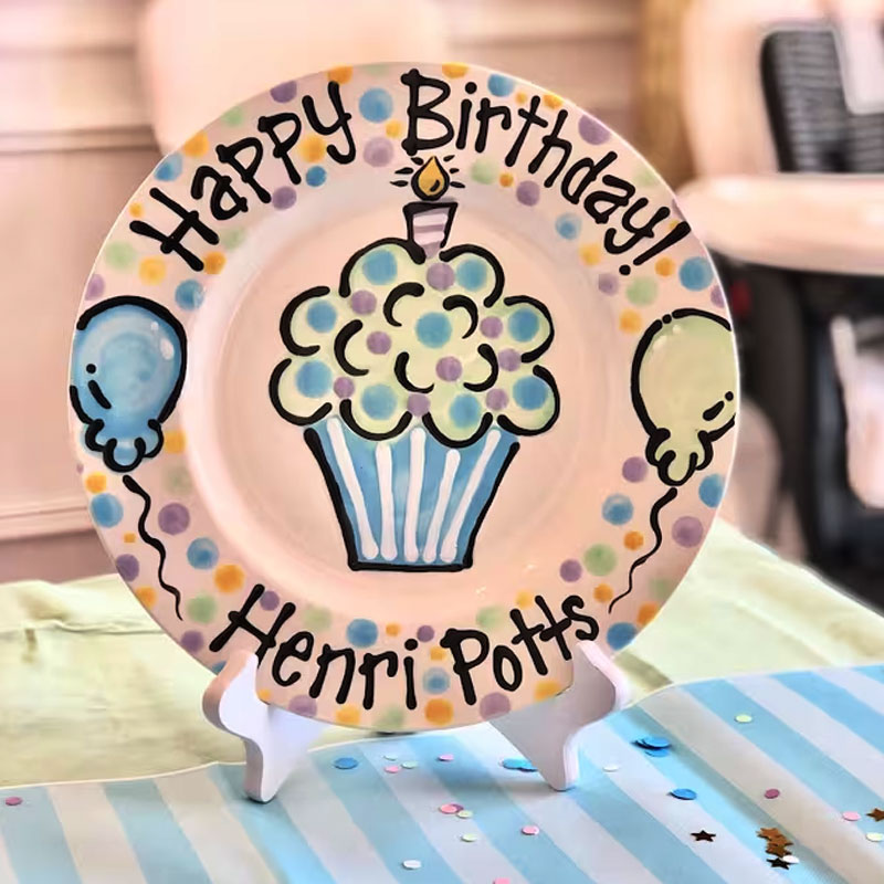 Custom Pretty Pastel Cupcake Birthday Plate for Kids, Families