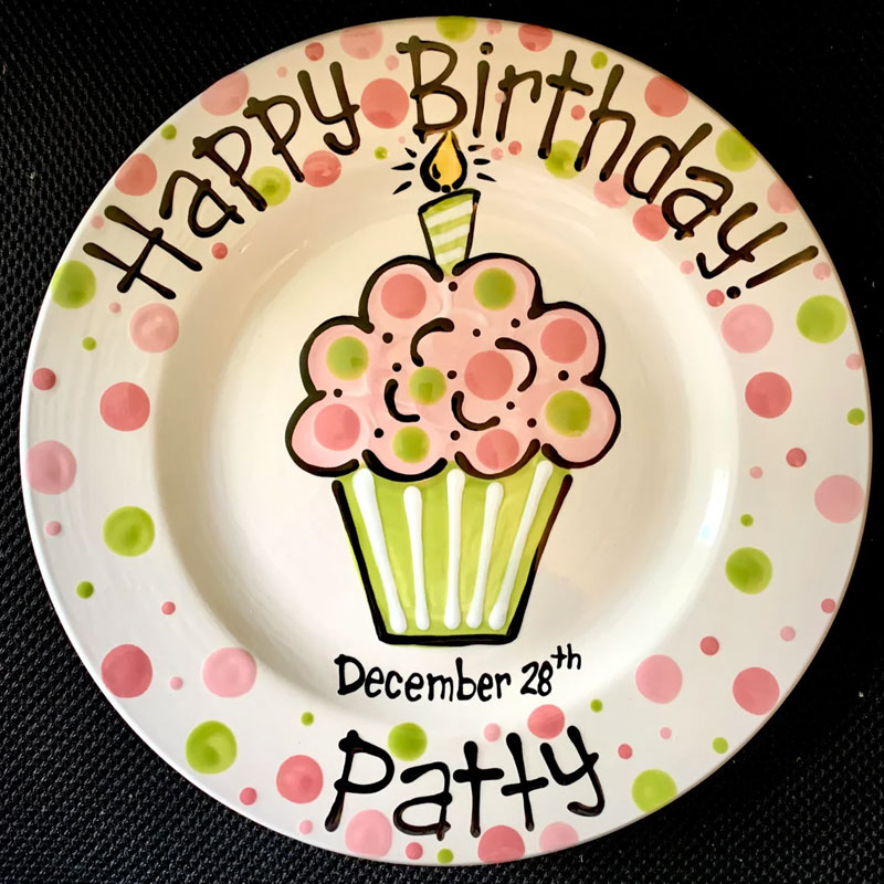 Personalized Birthday Plate, Colorful Cupcake Cake Plate