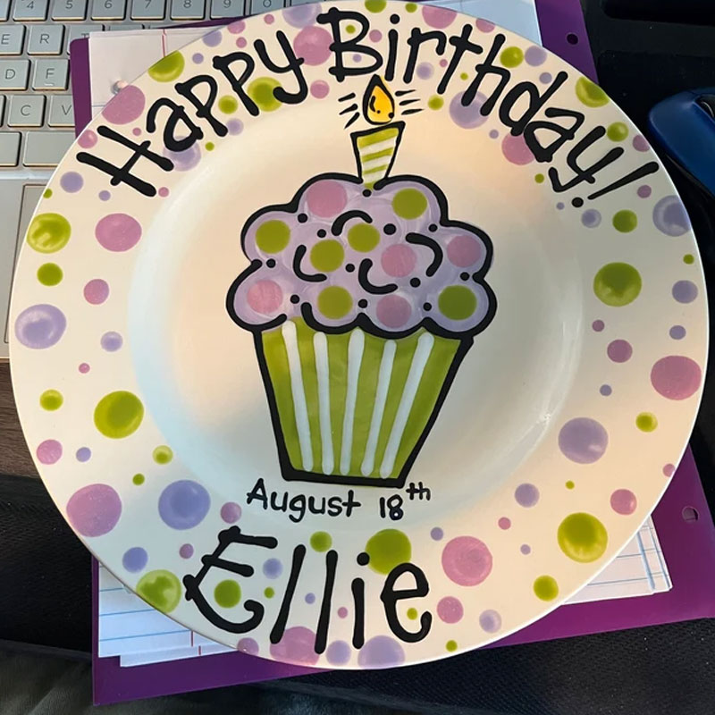 Personalized Birthday Plate, Colorful Cupcake Cake Plate