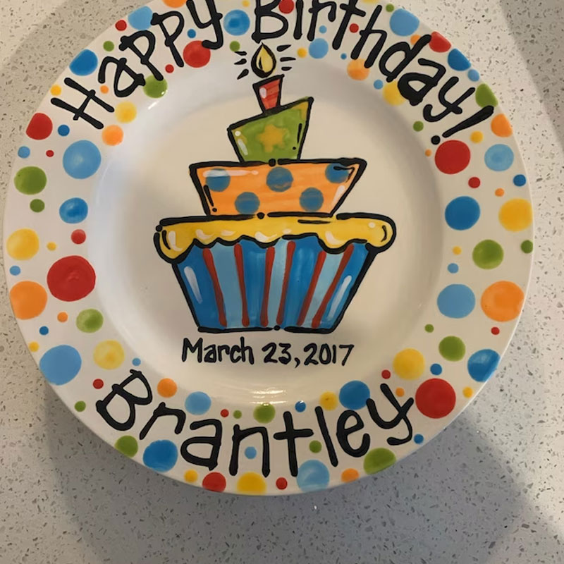 Personalized Birthday Plate, Colorful Cupcake Cake Plate
