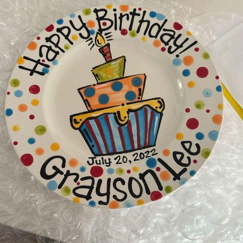 Personalized Birthday Plate, Colorful Cupcake Cake Plate