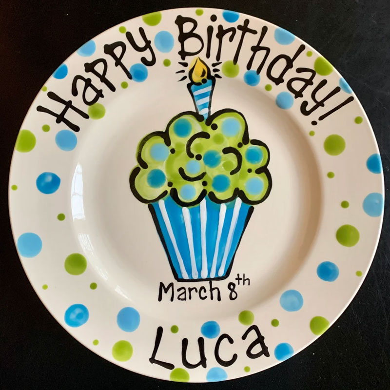 Personalized Birthday Plate, Colorful Cupcake Cake Plate