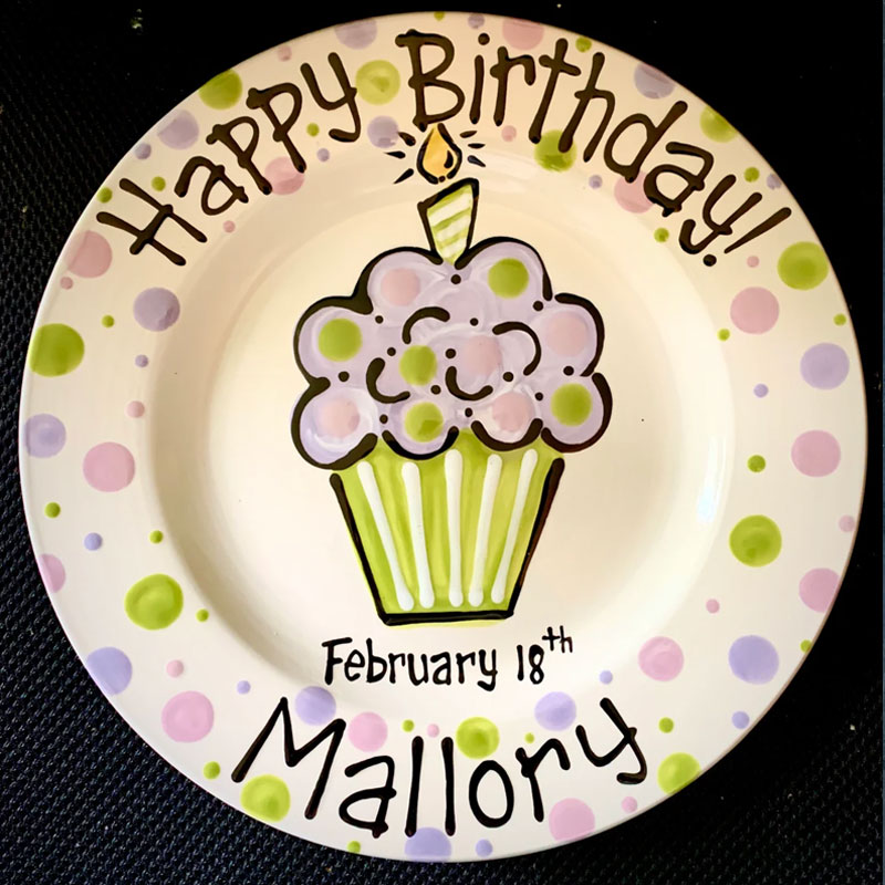 Personalized Birthday Plate, Colorful Cupcake Cake Plate