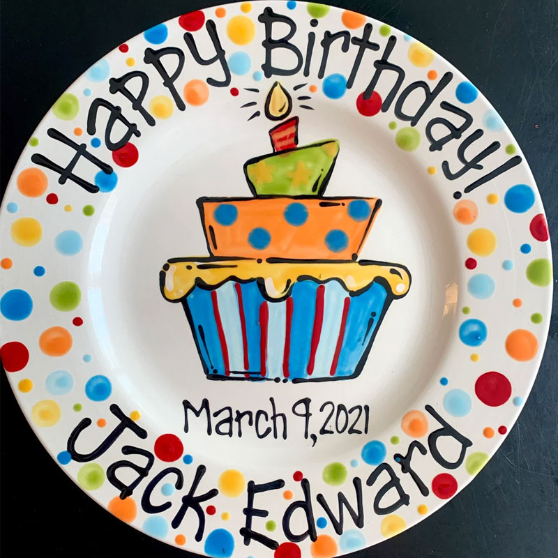 Personalized Birthday Plate, Colorful Cupcake Cake Plate