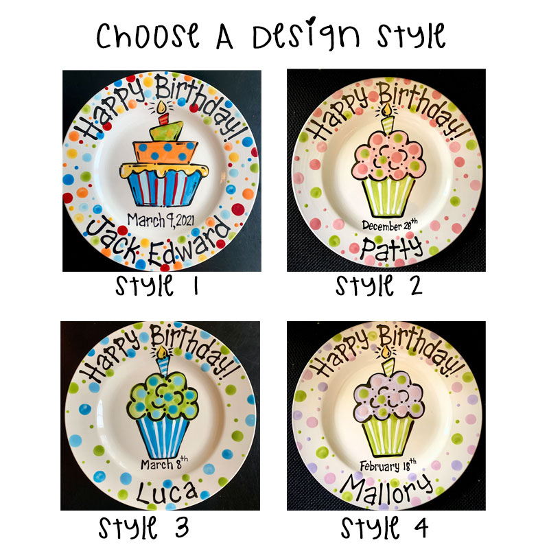 Personalized Birthday Plate, Colorful Cupcake Cake Plate