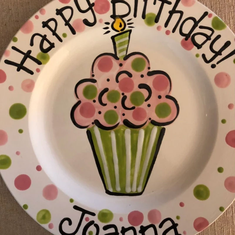 Personalized Birthday Plate, Colorful Cupcake Cake Plate