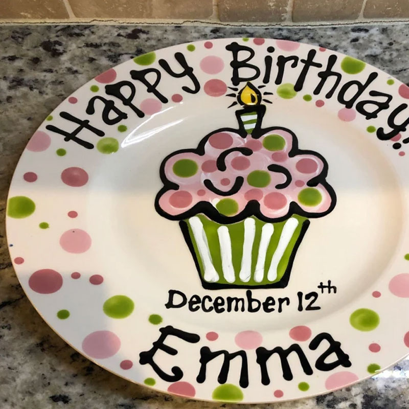 Personalized Birthday Plate, Colorful Cupcake Cake Plate
