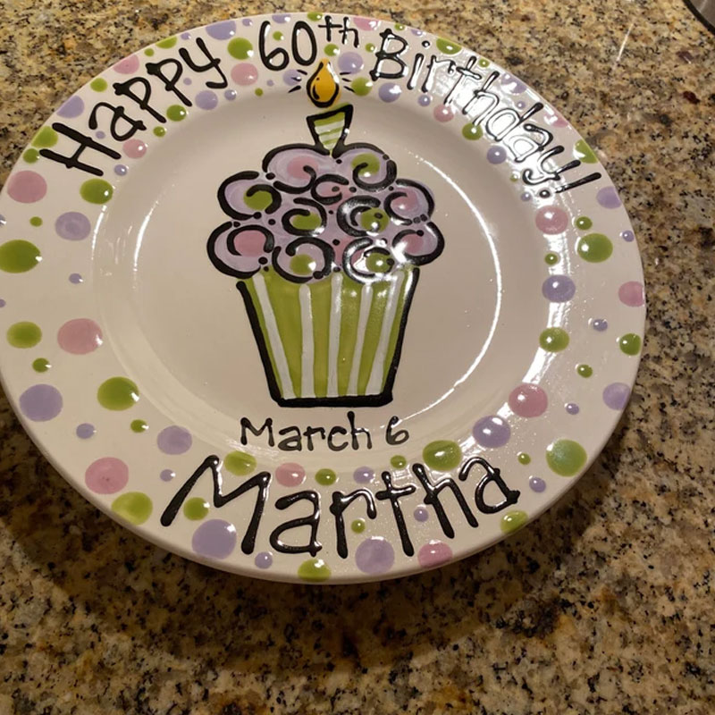 Personalized Birthday Plate, Colorful Cupcake Cake Plate