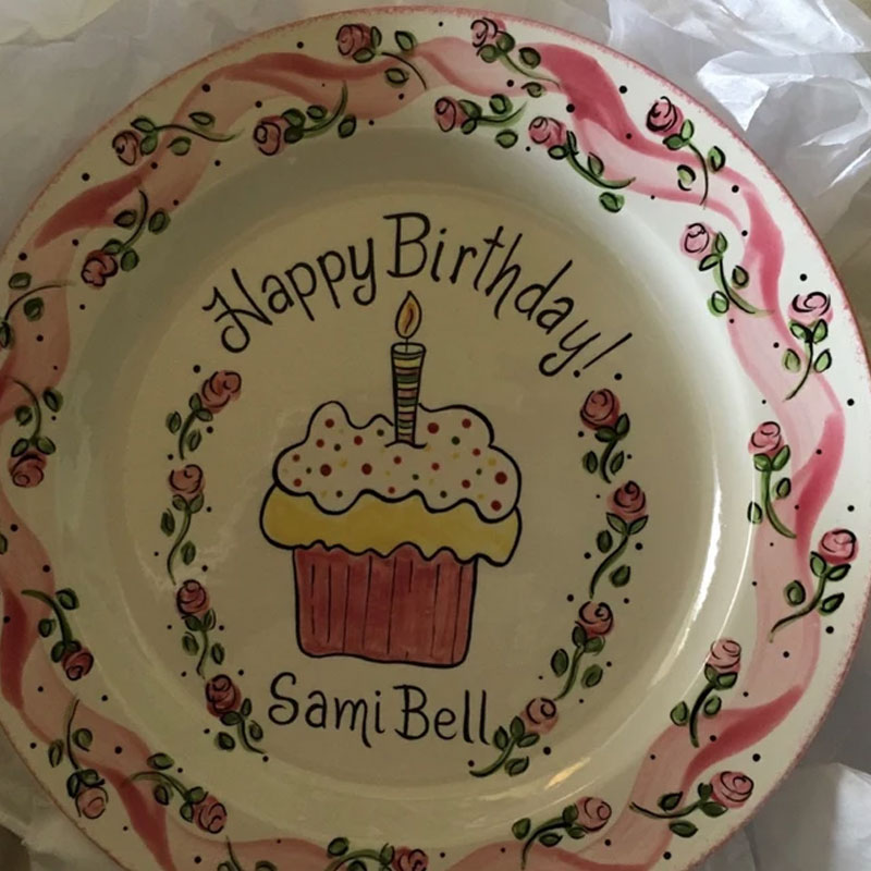 Personalized Happy Birthday Plate with Name and Roses