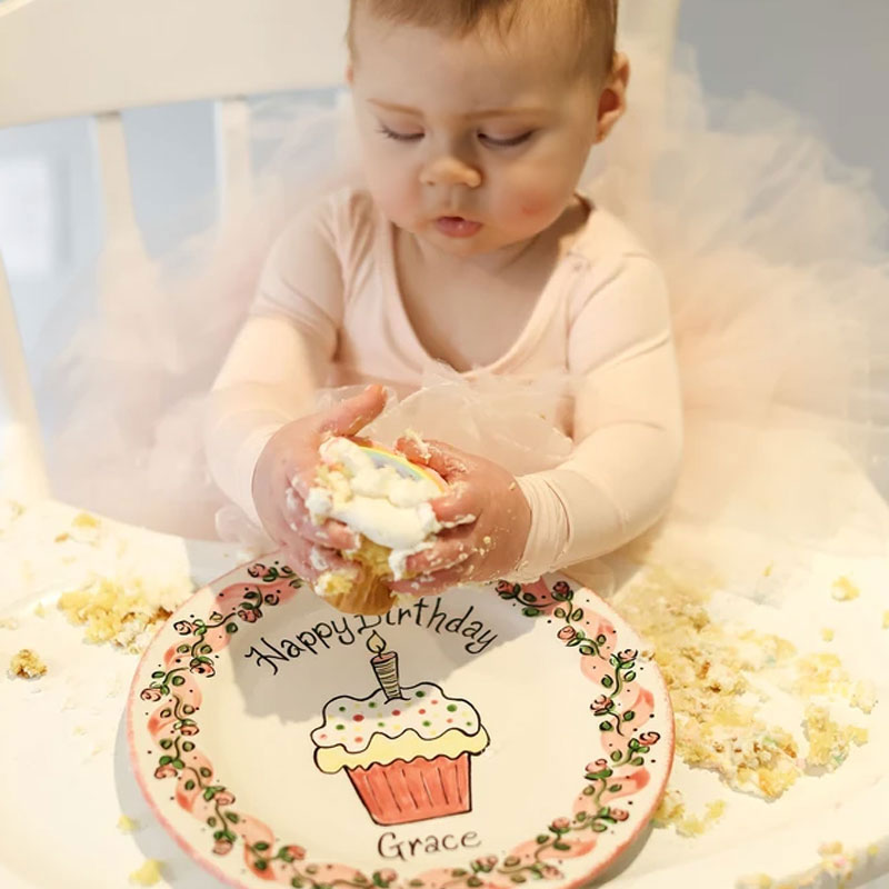 Personalized Happy Birthday Plate with Name and Roses