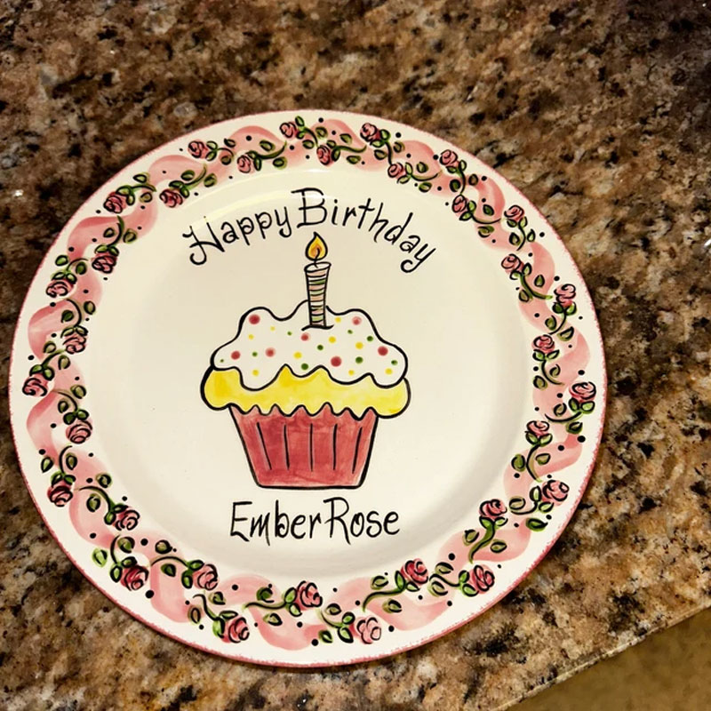 Personalized Happy Birthday Plate with Name and Roses