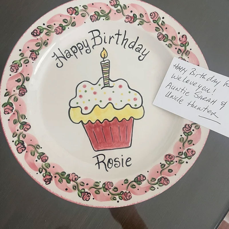 Personalized Happy Birthday Plate with Name and Roses