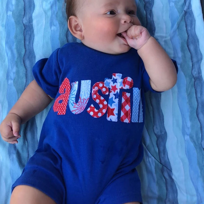Personalized July 4th Baby Summer Romper