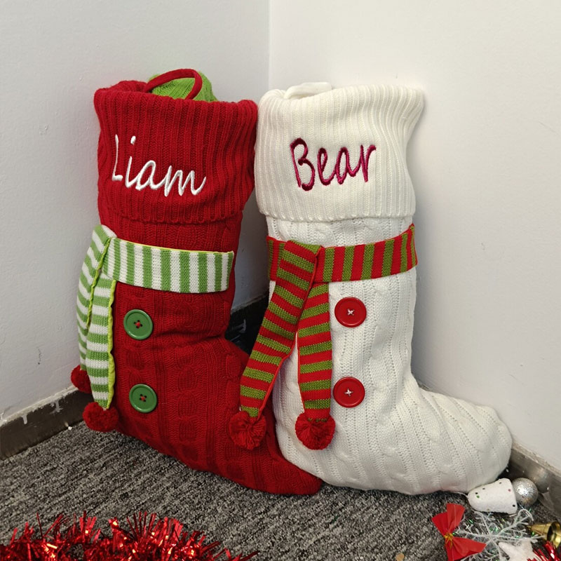 Embroidered Knit Scarf Family Christmas Stocking