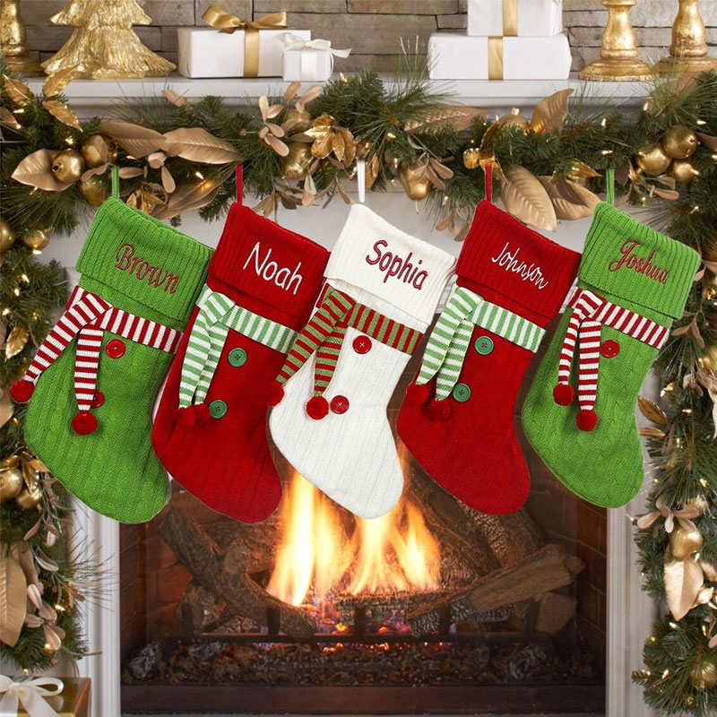 Embroidered Knit Scarf Family Christmas Stocking