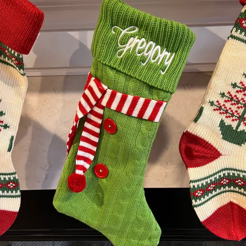 Embroidered Knit Scarf Family Christmas Stocking