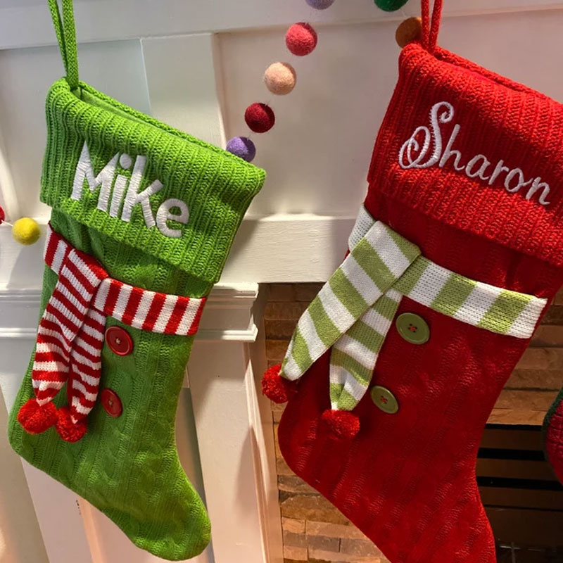 Embroidered Knit Scarf Family Christmas Stocking