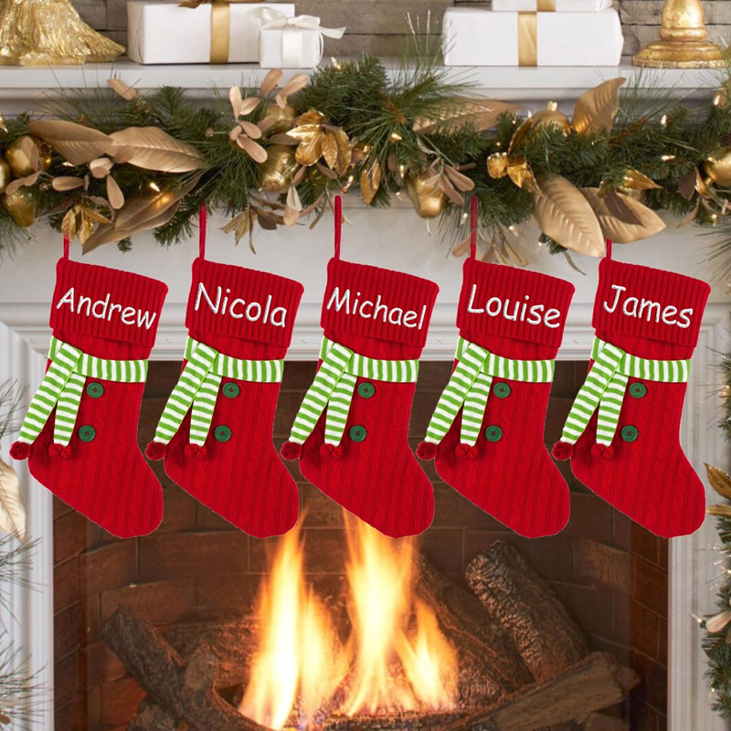 Embroidered Knit Scarf Family Christmas Stocking