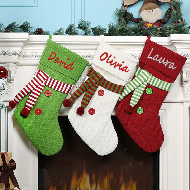 Embroidered Knit Scarf Family Christmas Stocking