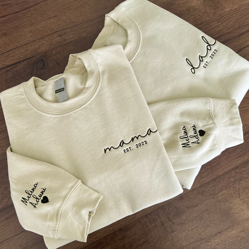 Embroidered Mama, Dad Sweatshirt With Names