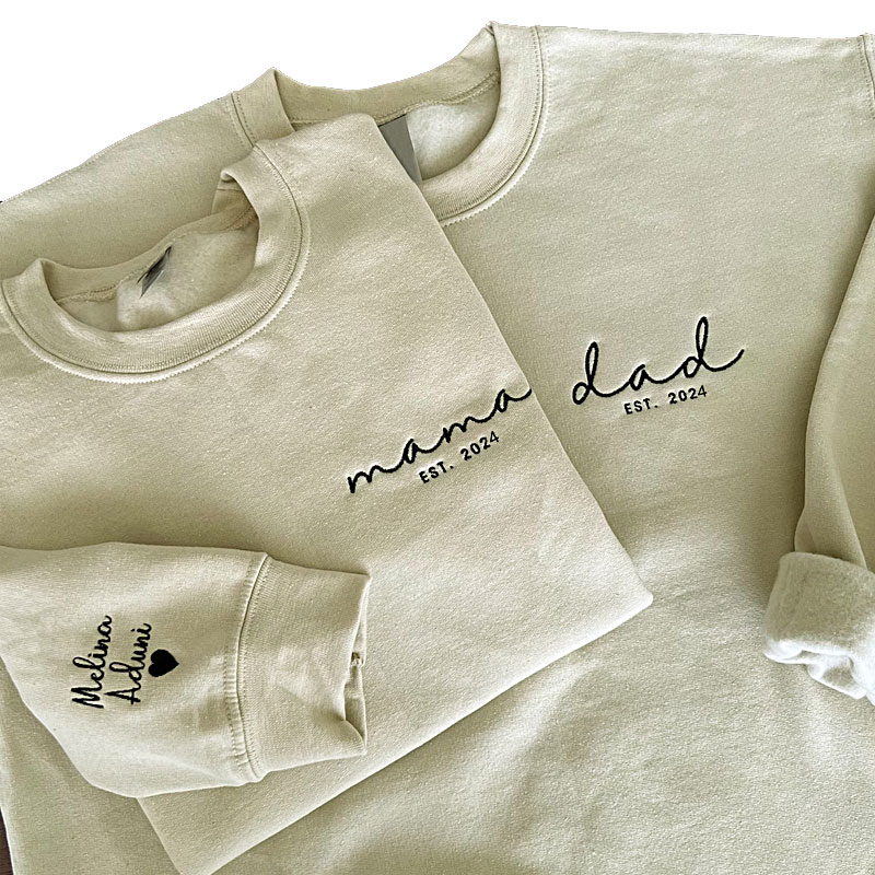 Embroidered Mama, Dad Sweatshirt With Names