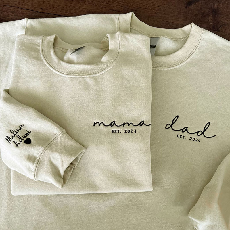 Embroidered Mama, Dad Sweatshirt With Names