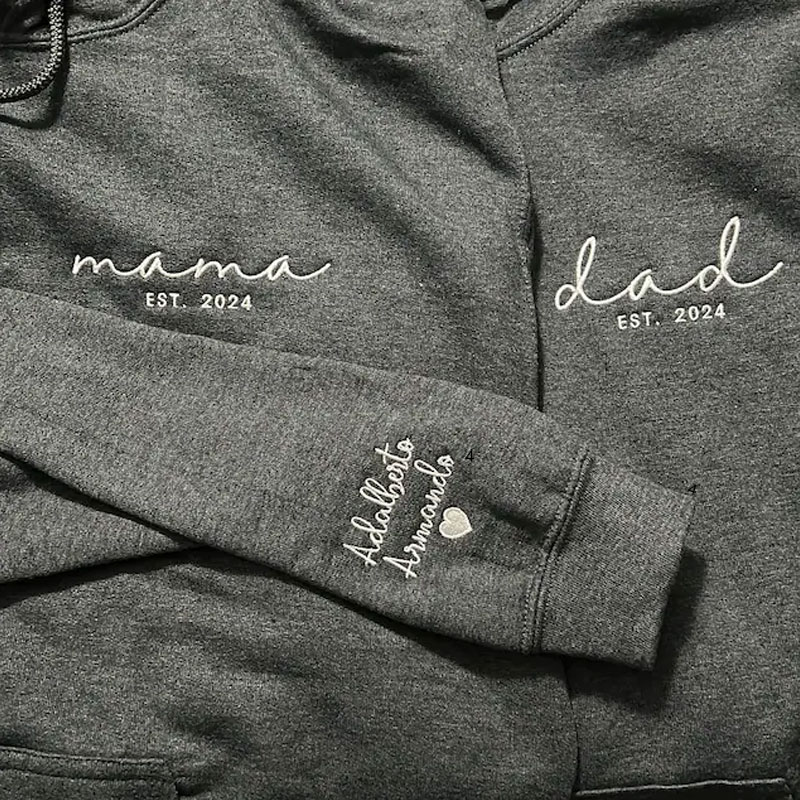 Embroidered Mama, Dad Sweatshirt With Names