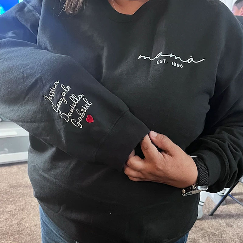 Embroidered Mama, Dad Sweatshirt With Names