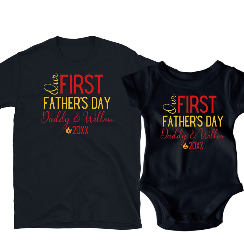 [Adult Tee]Daddy and Me PERSONALIZED Fireman First Father's Day Shirt