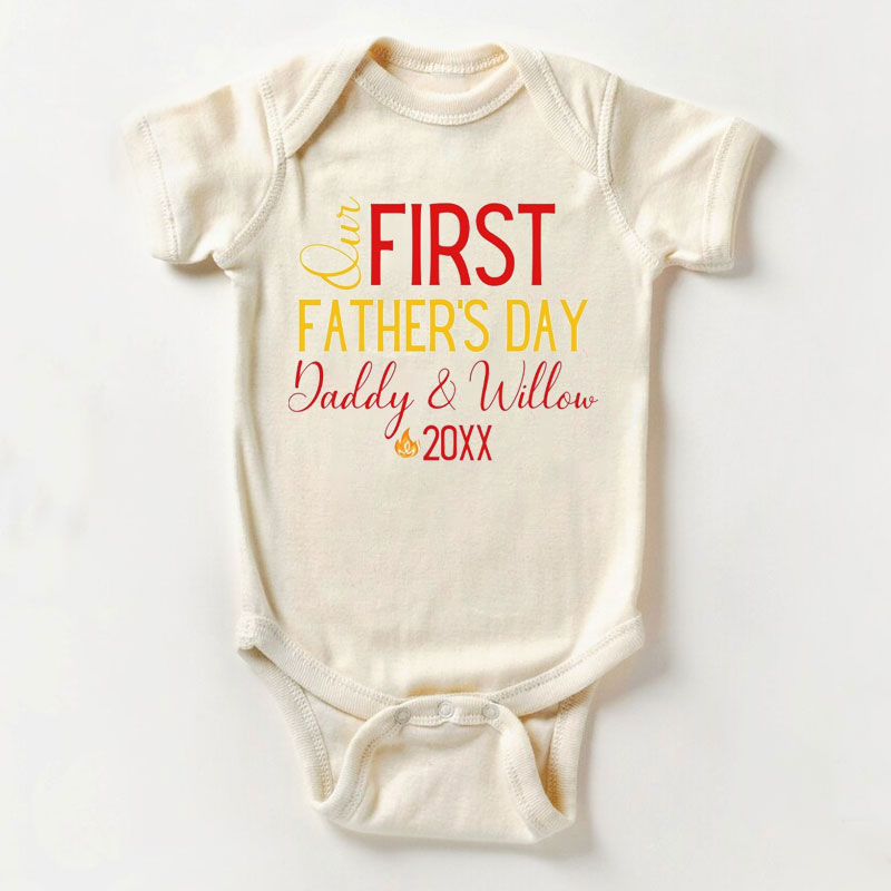[Baby Bodysuit]PERSONALIZED Fireman Our First Father's Day Baby Bodysuit
