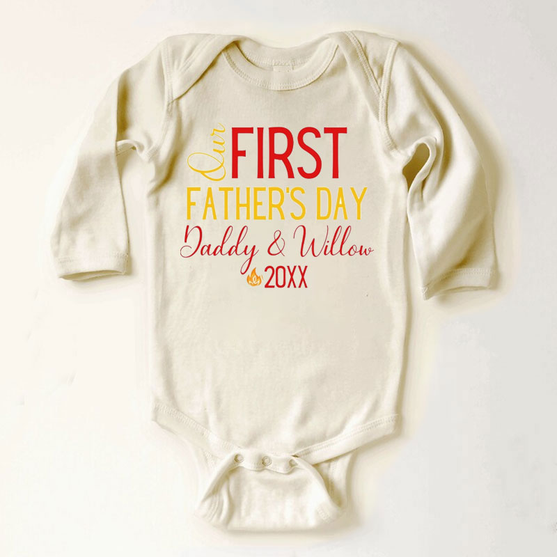 [Baby Bodysuit]PERSONALIZED Fireman Our First Father's Day Baby Bodysuit